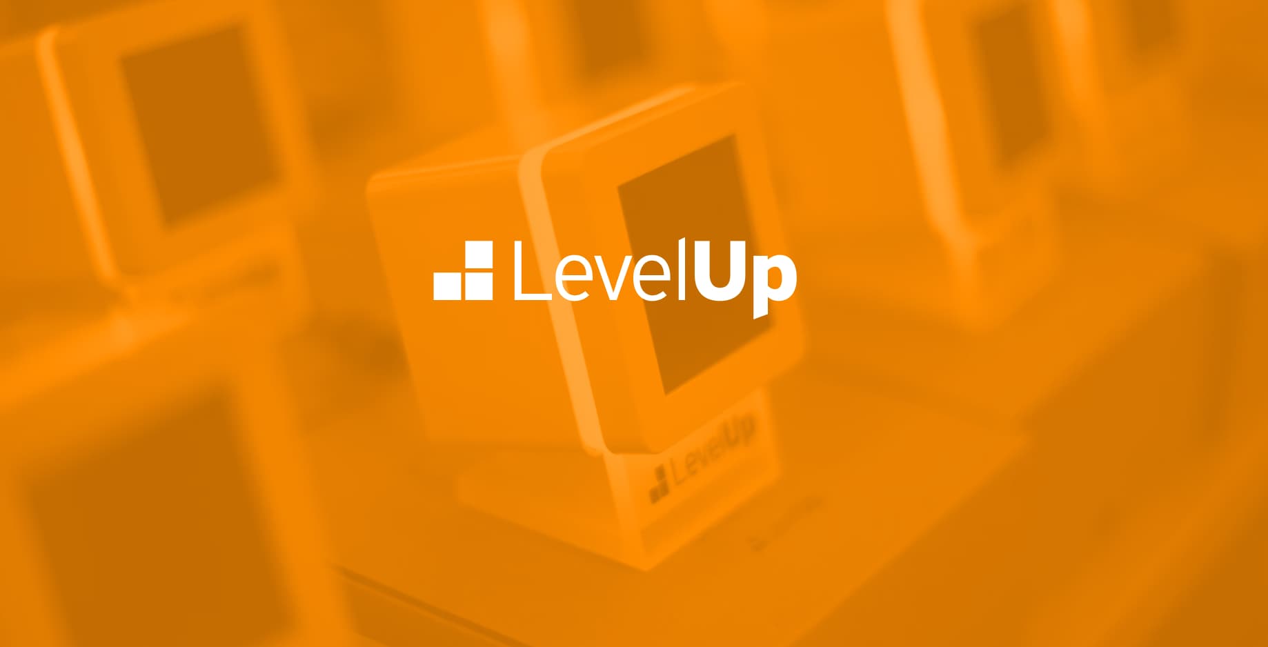 LevelUp company branding with orange gradient background